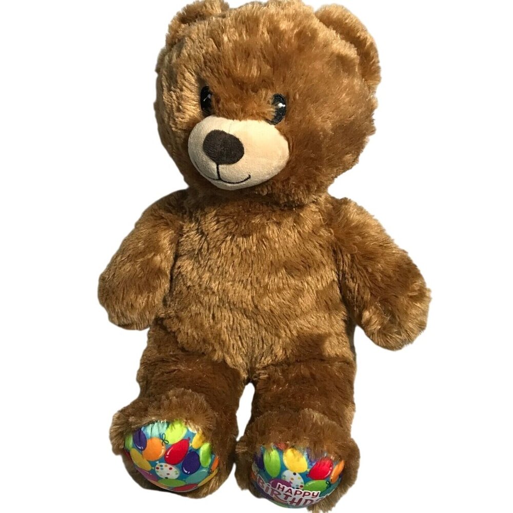 Build A Bear Teddy Bear Brown Plush Sings Happy Birthday Balloons 15"